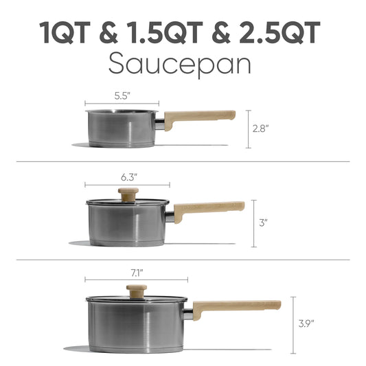 Carote 5PCS Stainless Steel Cookware Sets, 1QT, 1.5QT & 2.5QT Nonstick Sauce Pan, Induction Cooking Pot
