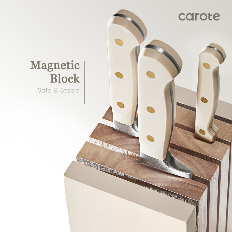 CAROTE 11PCS Knife Set with Block for kitchen, Stainless Steel Razor-Sharp Blade, Triple Riveted Ergonomic Handle,Essential Knife Set, Beige