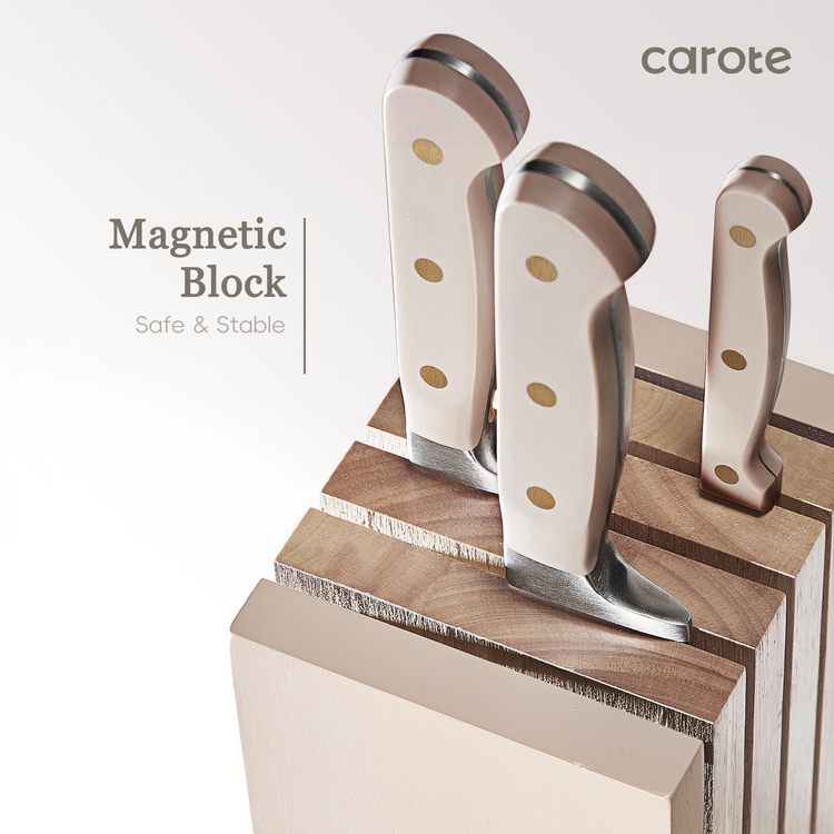 CAROTE 11PCS Knife Set with Block for kitchen, Stainless Steel Razor-Sharp Blade, Triple Riveted Ergonomic Handle,Essential Knife Set, Coffee