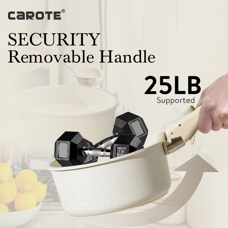 CAROTE White 9 PCS Detachable Handle Cookware Sets