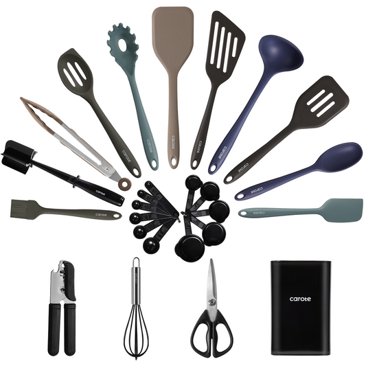 Carote 26pcs silicone utensil set-blue and gray