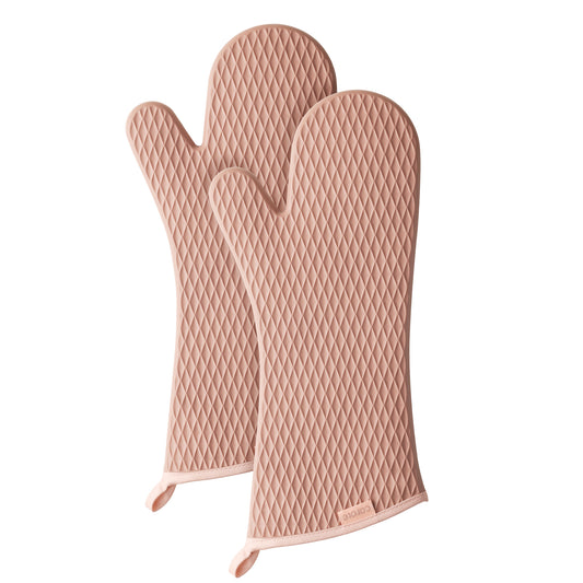 CAROTE Heat Resistant Oven Mitts with Non-Slip Soft Silicone Surface, Waterproof Pot Holder Gloves, 15.7", 2 Piece, Pink