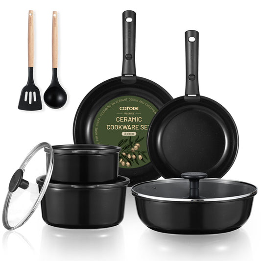 Carote 13pcs ceramic cookware set with detachable handle-black