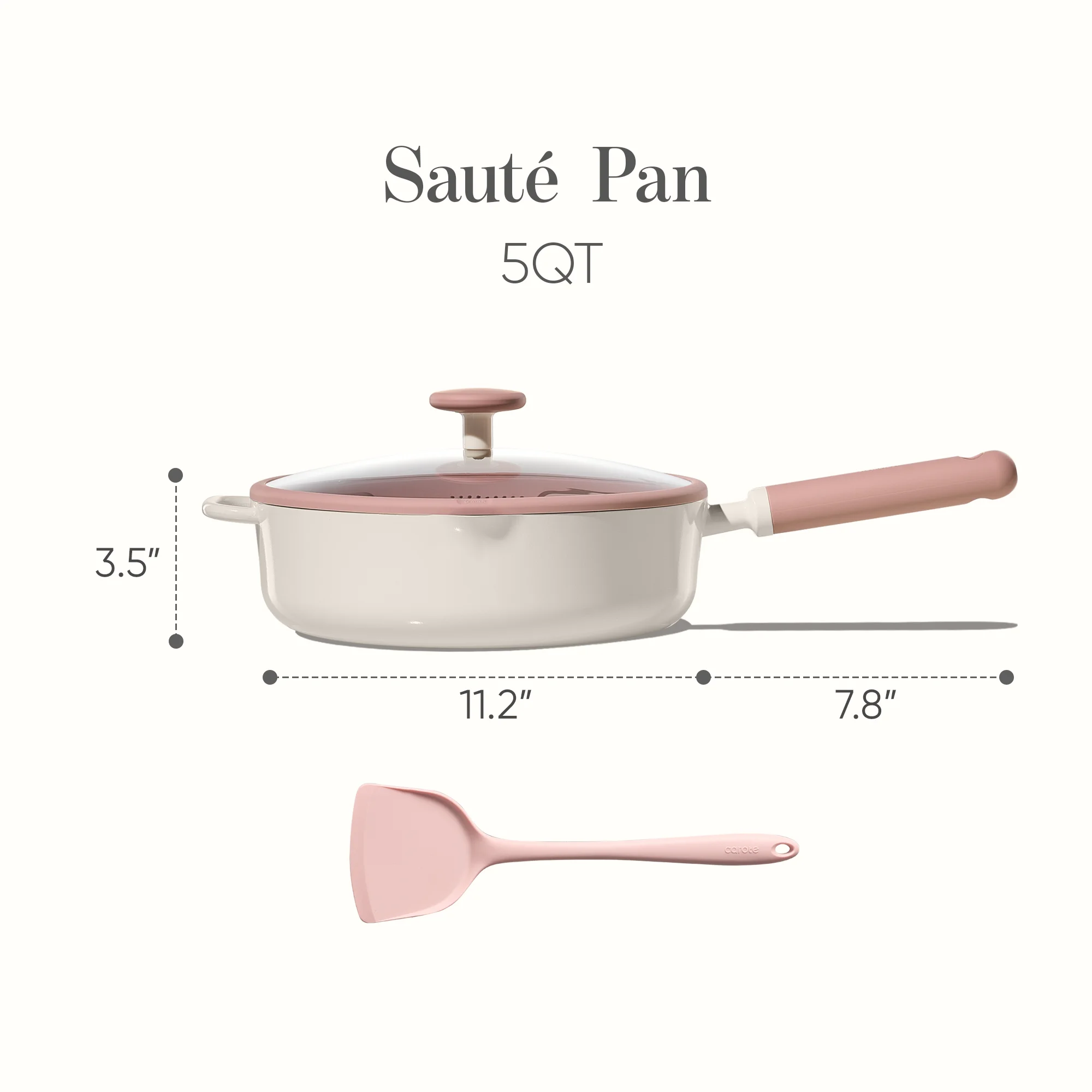 Carote 5 QT Ceramic Nonstick Sauté Pan with Strainer Lid, 11" Deep Frying Pan, Induction Compatible, Easy to Clean, Pink