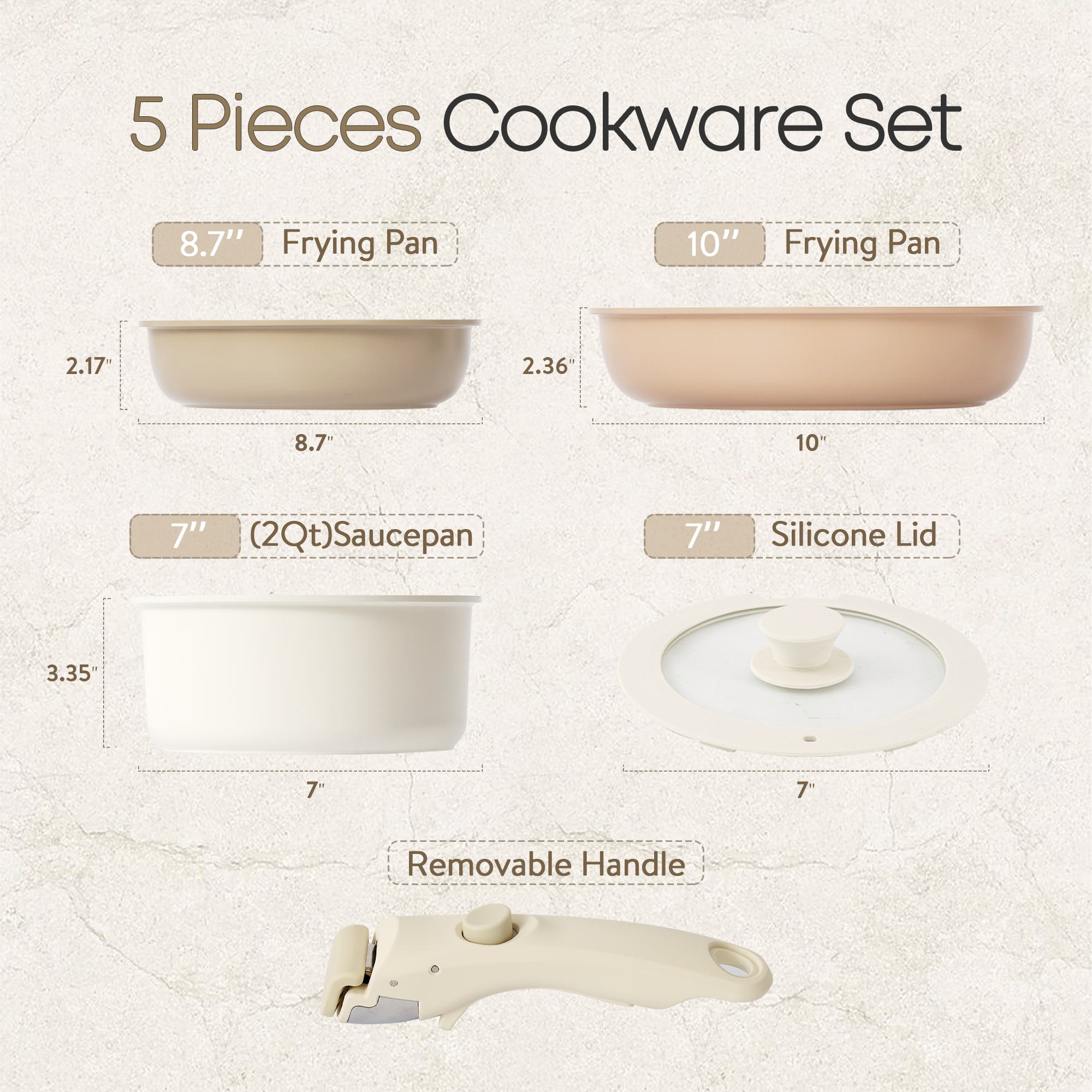 CAROTE 5-Piece Nonstick Cookware Set with Detachable Handles