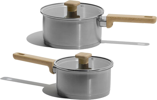 CAROTE 1.6Qt & 2.5Qt Stainless Steel Sauce Pan Set with lid, 3-ply Base,Induction Available Stainless Steel Pots and Pans Set,Tempered Glass Lids,Even heating,Fits all stoves