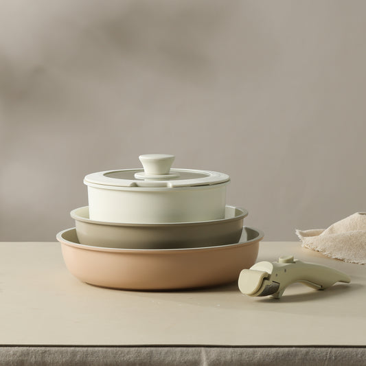 CAROTE 6pcs Pots and Pans Set, Ceramic Cookware Set Detachable Handle