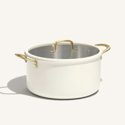 Carote 8QT Tri-Ply Stainless Steel Stock Pot with Lid, Induction Cookware Pot, Easy Cleaning Saucepan (White)