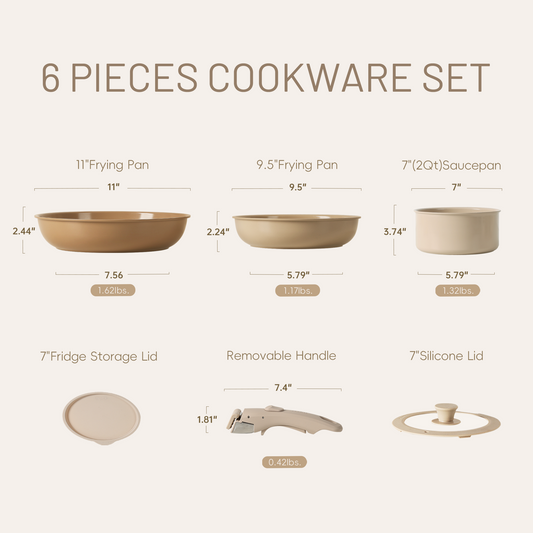 CAROTE 6pcs Pots and Pans Set, Ceramic Cookware Set Detachable Handle, Induction Nonstick Kitchen Cookware Sets with Removable Handle, Non Stick RV Cookware Set, Oven Safe Cookware Set, Multicolor