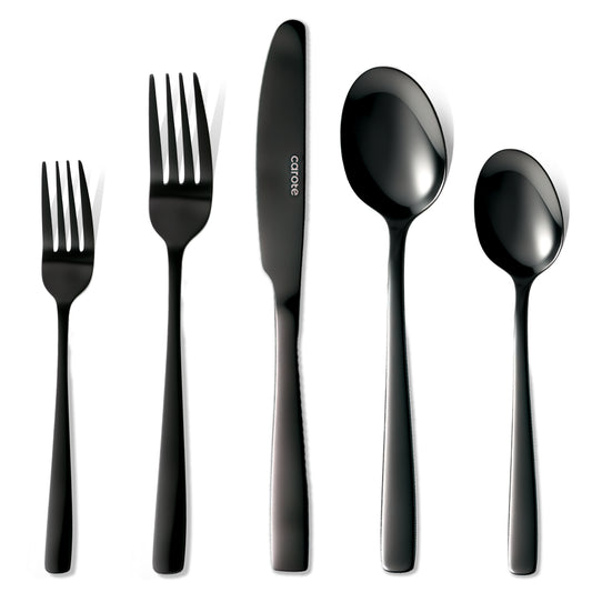 CAROTE 30 Piece Flatware Sets for 6, Food-Grade Stainless Steel Silverware Set with Spoons and Forks, Mirror Polished Cutlery Set, Dishwasher Safe, Black