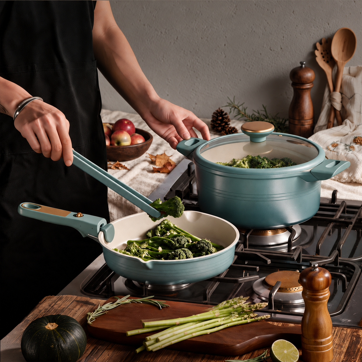 Ribbed Gradient Detachable Ceramic Cookware Set