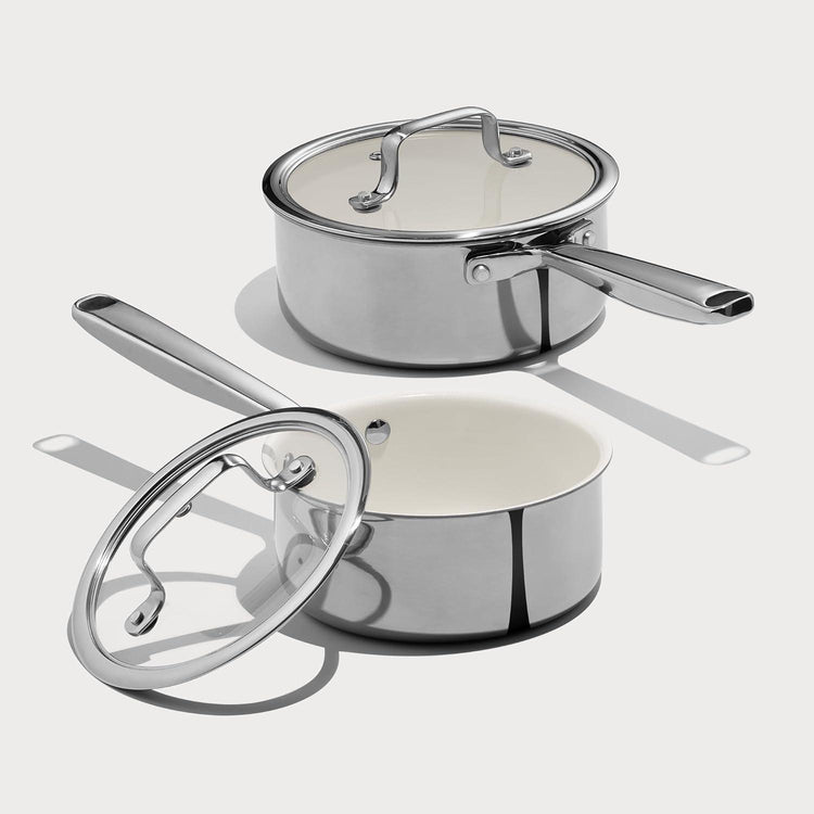 CAROTE 1.6Qt & 3.0Qt Ceramic Non Stick Sauce Pan with Lid,3-Ply Stainless Clad with Stay-Cool Handle,Non-toxic,Easy to Clean,Fits all stoves,Stay Cool Handle, Non-toxic and Oven Safe, PFOA PFAS Free