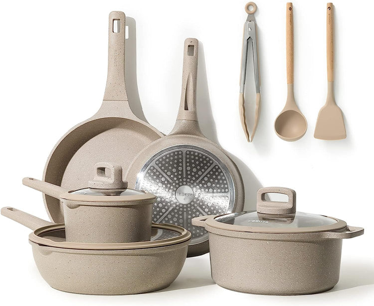 CAROTE 11-Piece Pots and Pans Set Nonstick - Taupe Granite