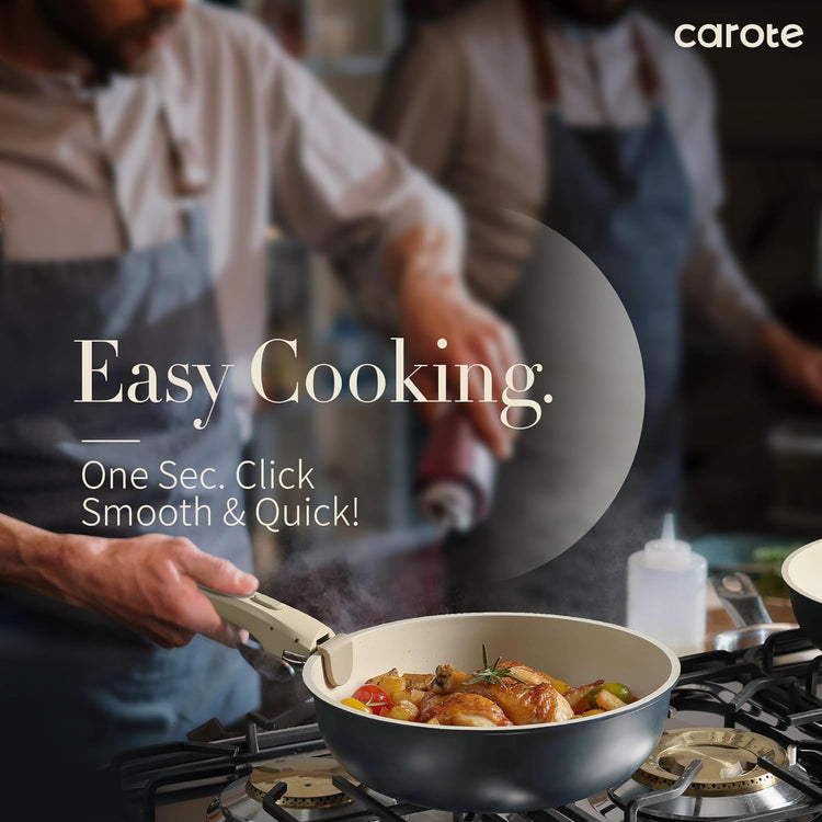 CAROTE 15-Piece Nonstick Cookware Set with Detachable Handles - Dark Blue