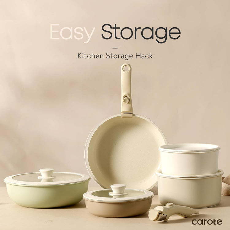 For CAROTE 11pcs Pots and Pans Set, Nonstick Cookware Set Detachable  Handle, Induction Kitchen Cookware Sets