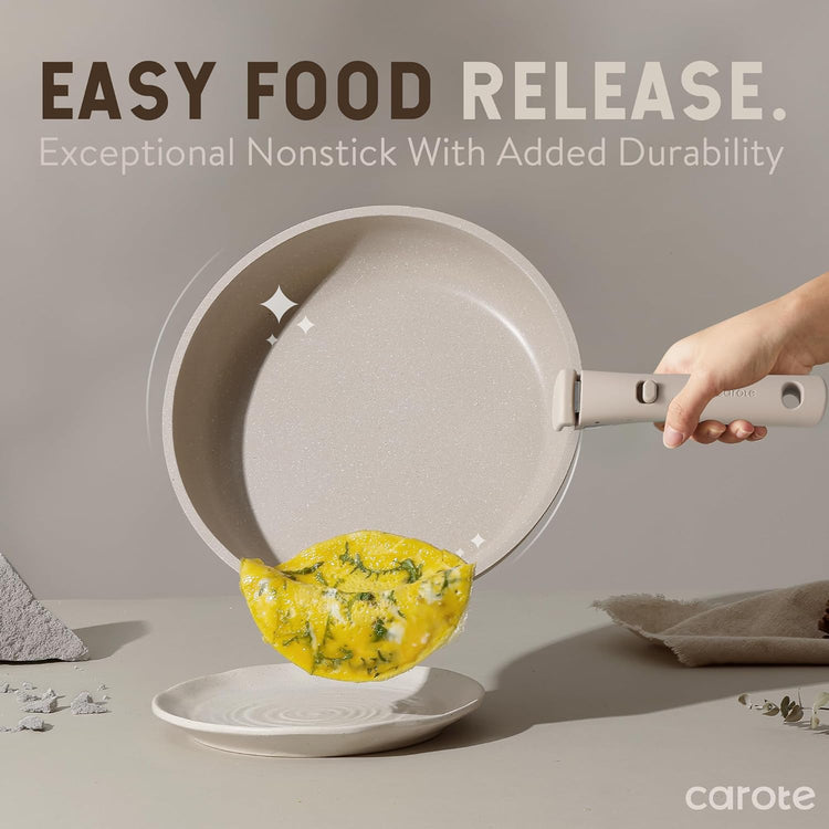 CAROTE 15 件套不粘锅具套装，带可拆卸手柄 - 经典灰褐色