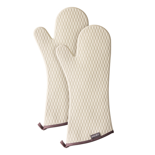 CAROTE Heat Resistant Oven Mitts with Non-Slip Soft Silicone Surface, Waterproof Pot Holder Gloves, 15.7", 2 Piece, Grey