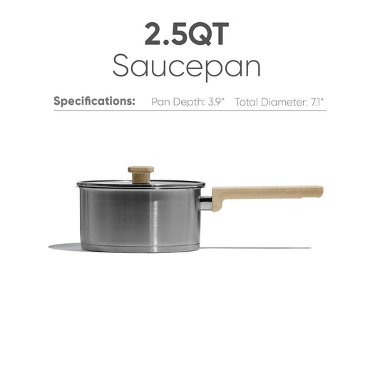 Carote 2.5QT Stainless Steel Sauce Pan, Nonstick Pasta & Cooking Pot, Non stick Induction Stainless Steel Cookpot
