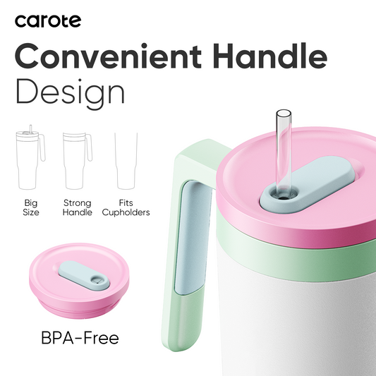 CAROTE Tumbler Set 3pcs 40oz,32oz,32oz, Stainless Steel Vacuum with Handle, Insulated Coffee Tumbler，Double Wall Water Bottle with Lid and Straw, Dishwasher Safe, BPA-Free, Multicolor