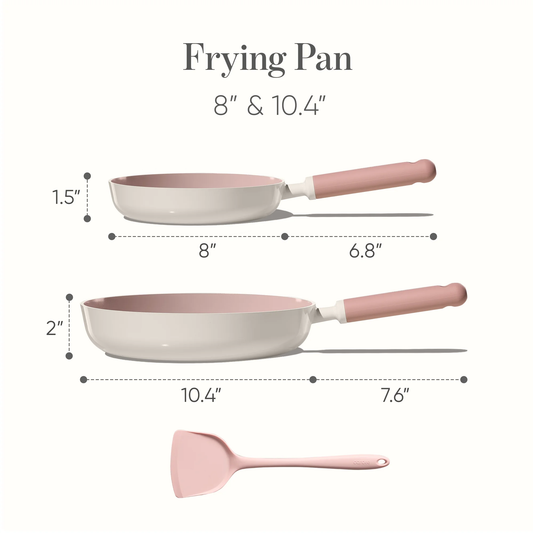 CAROTE Nonstick Ceramic Frying Pan Skillet, Non Stick Skillet Chef's Pan,Healthy & PFOA/PFAS Free, Induction-Compatible, Dishwasher Safe & Includes Silicone Spatula,Pink&White（ 8+10 Inch）