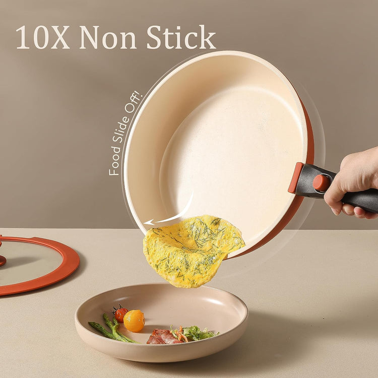 CAROTE 10-Piece Nonstick Cookware Set with Detachable Handles - Elegan