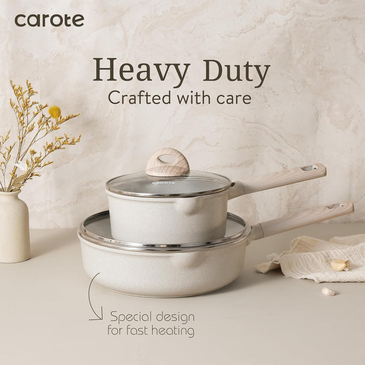 CAROTE 16 件式鍋碗瓢盆套裝不沾黏廚房炊具套裝 - 米色
