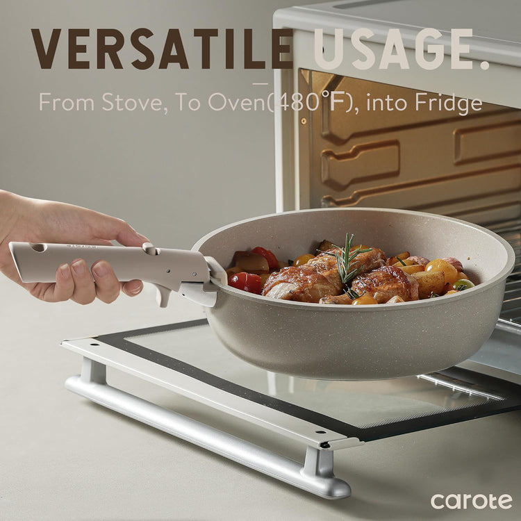 CAROTE 15 件套不粘锅具套装，带可拆卸手柄 - 经典灰褐色