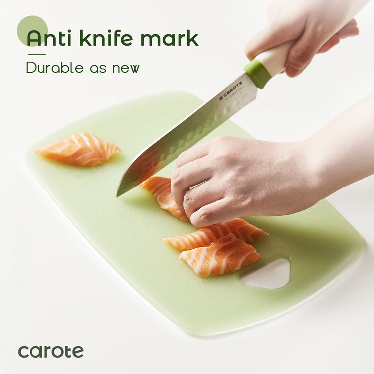 Carote 3PCS Thickened Cutting Boards Set, Non Slip Plastic Cutting Boards for Kitchen, Cutting Board for Meat, Vegetable, Fruit, BPA Free, Knife Friendly, Green
