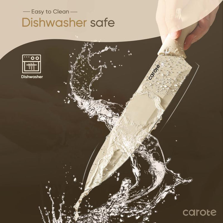 CAROTE 12 件廚房刀具套裝，不銹鋼刀具套裝，帶不沾陶瓷塗層，防鏽，棕色
