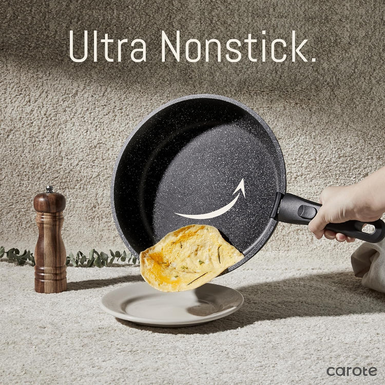 CAROTE 11pcs Black Removable Handle Pots and Pans Set Detachable Cookware set