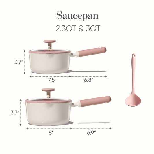 CAROTE 2.3QT & 3.0QT Sauce Pan Sets with Lid & Ladle Ceramic Nonstick Pot Set Non Toxic Saucepan with Stay-cool Handle Small Kitchen Cooking Pots, Easy to Clean, Induction Comptable, PFOA FREE
