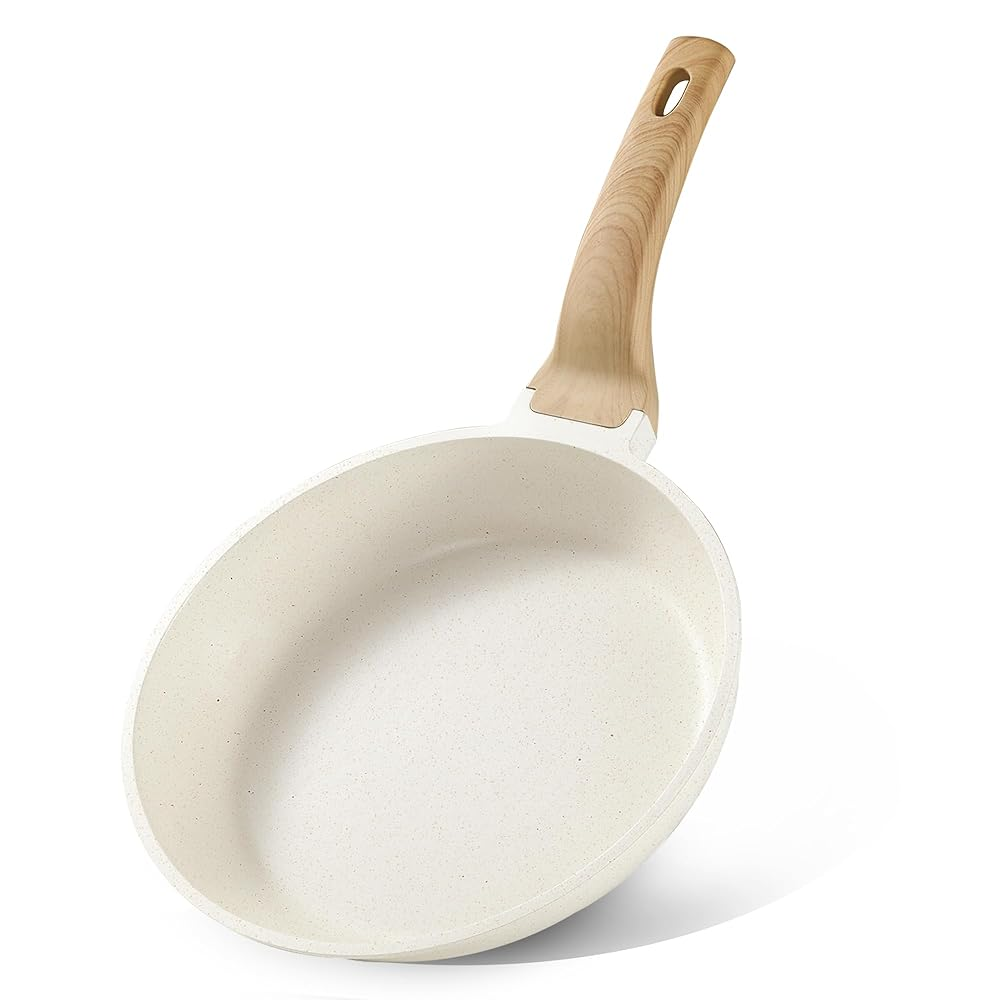 CAROTE Non Stick Frying Pans,Nonstick Granite Fry Pan Egg Pan Omelet Pans, Stone Cookware Chef's Pan, PFOA Free,(White Granite, 10-Inch)
