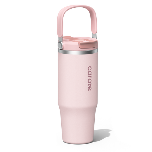 Carote 32oz Stainless Steel Tumblers,Insulated Water Bottle,with Straw Leak Resistant Flip and Handle,Pink