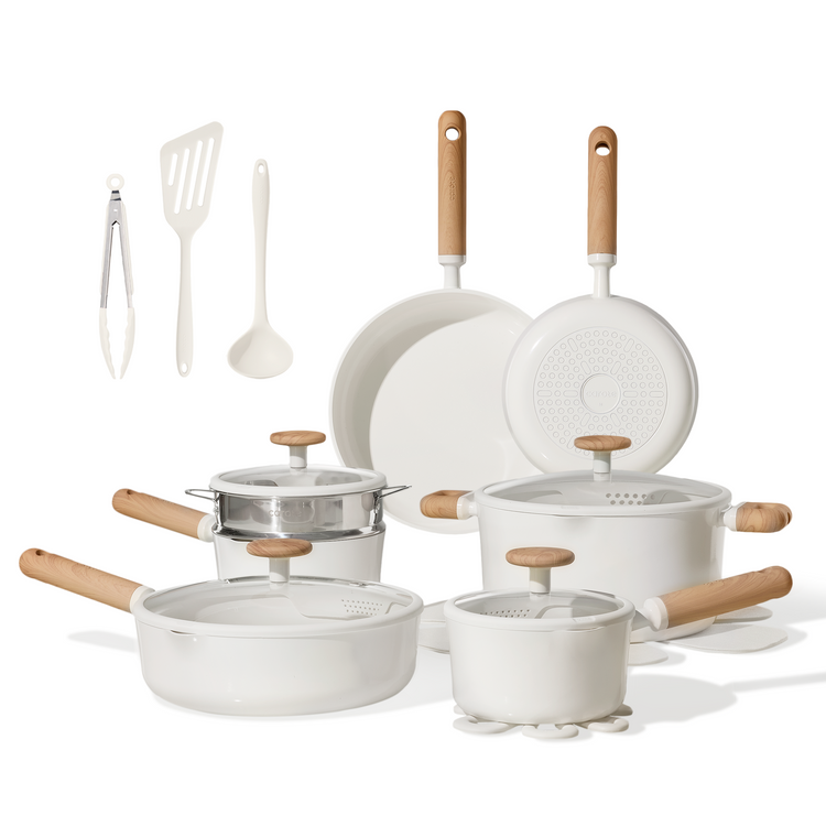 CAROTE Ceramic Cookware Set Nonstick, 21pcs Pots and Pans Set Nonstick, Non-Toxic & PFAS-Free, Dishwasher/Oven Safe, RV/Camping Cookware Set, Cooking Pots with Lids, Charcoal Black, Cream