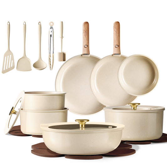 CAROTE 25PCS Pots and Pans set Non Stick, Ceramic Cookware Set, RV Kitchen Cooking Set Removable Handles, Oven Safe, Induction Coolware, Non-toxic Kitchen Cooking Set, PFAS and PFOA Free