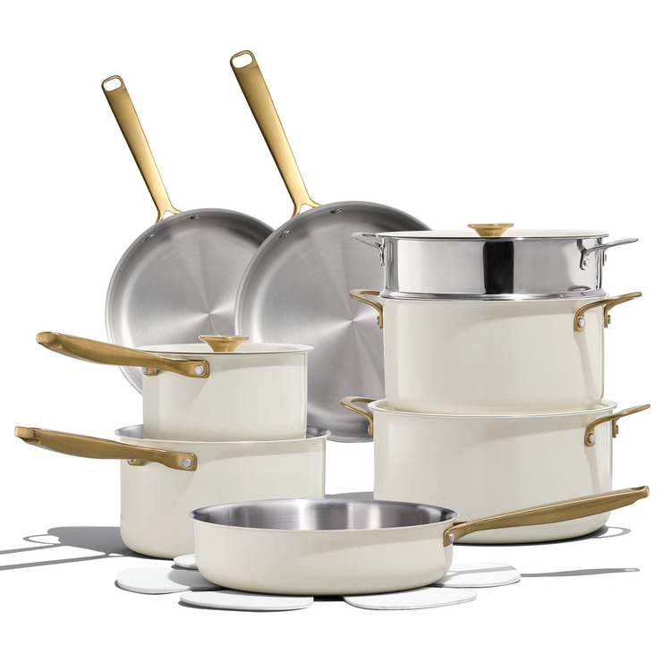 Carote 18-Piece Tri-Ply Stainless Steel Pots and Pans Set, Induction Compatible - White
