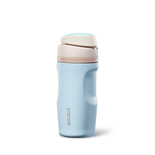 CAROTE Kids Insulated Stainless Steel Water Bottle Spill Proof, Toddler Water Bottle with Handle, Dual Drink Spout with BPA-Free Straw, Great for School, Sports and Travel, 16 Oz, Lake Blue