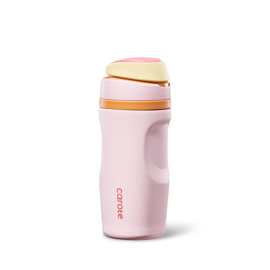 CAROTE Kids Insulated Stainless Steel Water Bottle Leak Proof, Girls Water Bottle with Handle, Dual Drink Spout with BPA-Free Straw, Great for School, Sports and Travel, 16 Oz, Pink Peach