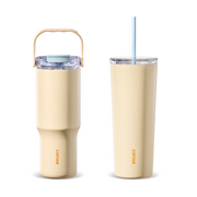 CAROTE 30 oz Insulated Water Bottle with Handle & 32 oz Insulated Tumblers with Straw,  Leak Proof Dual Drink Ports Lid, Double-Wall Stainless Steel Vacuum Insulated for Travel, School (Yellow)