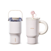 CAROTE 20 oz Leakproof Insulated Water Bottle & 24 oz Insulated Tumbler with Handle and Straw, Double Wall Stainless Steel Vacuum Insulated, Cup holder Friendly Base with Non-slip Pad for Travel, School (Pink)