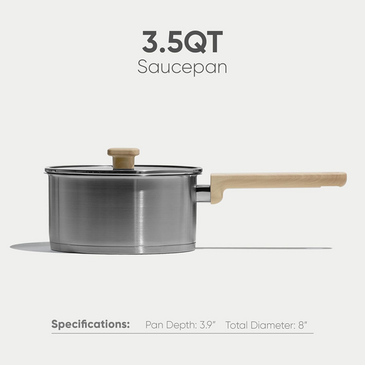 CAROTE 3.5Qt Stainless Steel Sauce Pan Set with Lid, 3-ply Base, Non-Toxic PTFE & PFOA Free Saucepan, Induction Cookware Set, Small Kitchen Pots, Stay-Cool Handles