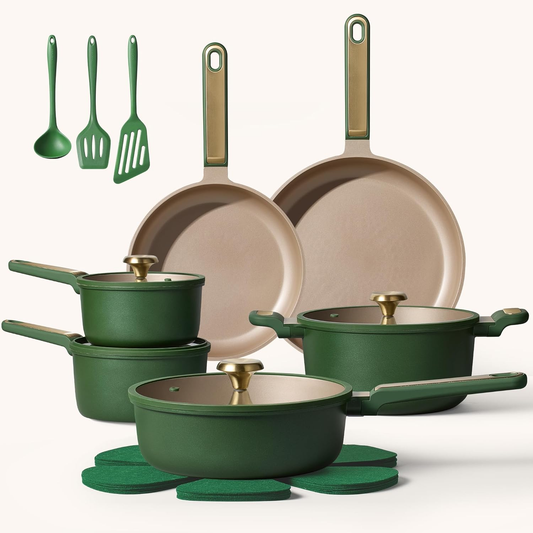 CAROTE Pots and Pan Set Non stick, Cookware Set, 18pcs NonStick Kitchen Set Induction Cookware Non-toxic Granite Cooking Set