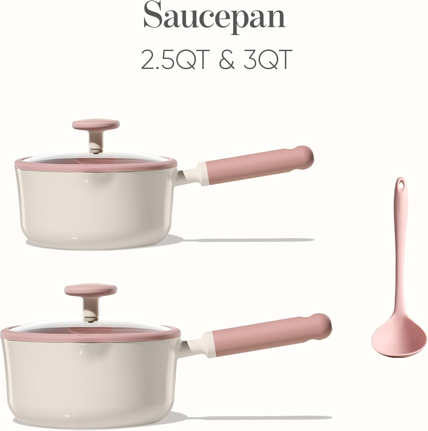 Carote 2.5QT & 3QT Ceramic Nonstick Saucepan Set with Lids, Small Cooking Pot, Induction Compatible, Pink