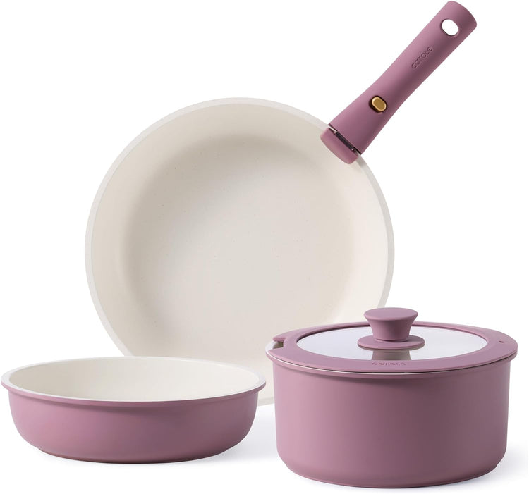 CAROTE 5pcs Pots and Pans Set, Nonstick Cookware Set Detachable Handle,kitchen essentials,RV kitchen pot and pan,Induction Cookware,Oven Safe,PFOA PFOS FREE,Purple
