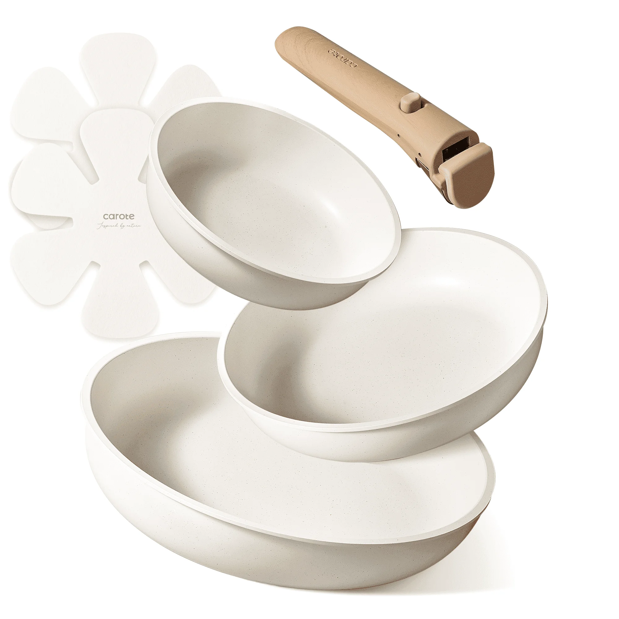 Carote 6 Piece Nonstick Cookware Sets, Pots and Pans with Removable Handle, White