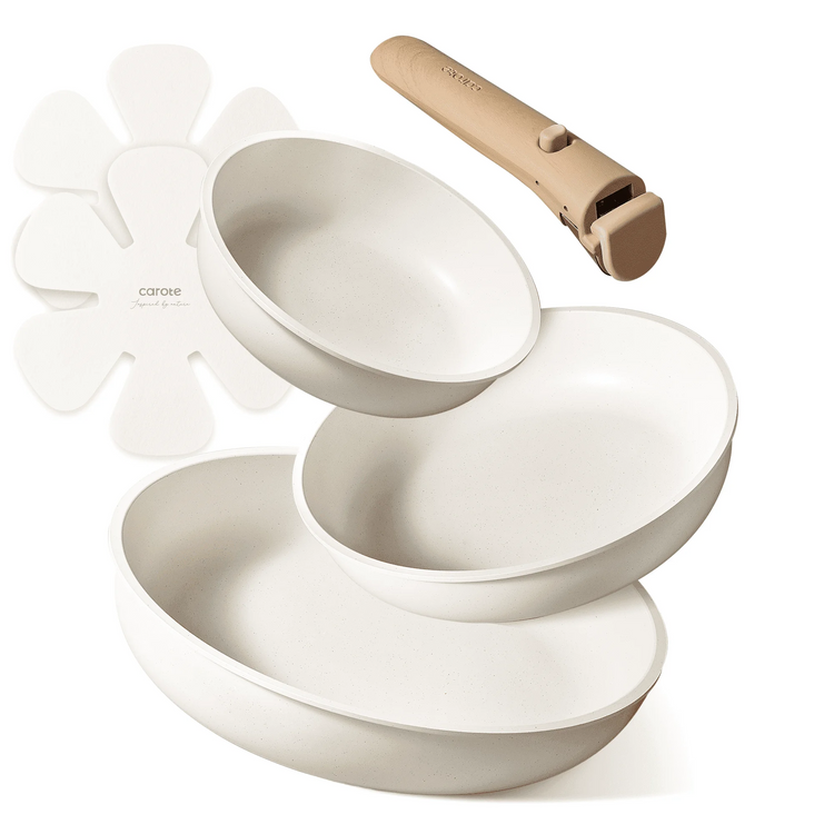 Carote 6 Piece Nonstick Cookware Sets, Pots and Pans with Removable Handle, White