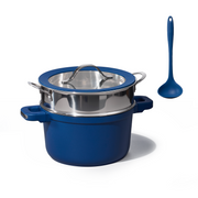 CAROTE 5.5QT Nonstick Stock Pot with Lid, 5.5 Quart Casserole with Ladle, Even Heating Stockpot, Fits All Stoves, Non Stick Big Cooking Pots PFOA Free, Blue