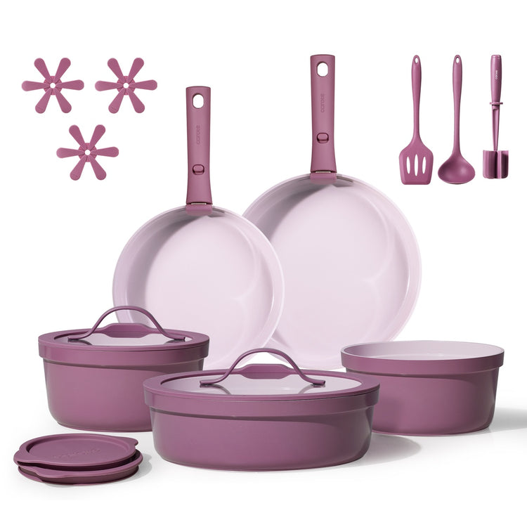 CAROTE 21PCS Ceramic Cookware Set,Pots and Pans set Non Stick,Induction Cookware Set with Removable Handle,RV Kitchen Cooking Set,Non-toxic Kitchen Cooking Set, PFAS and PFOA Free,Purple