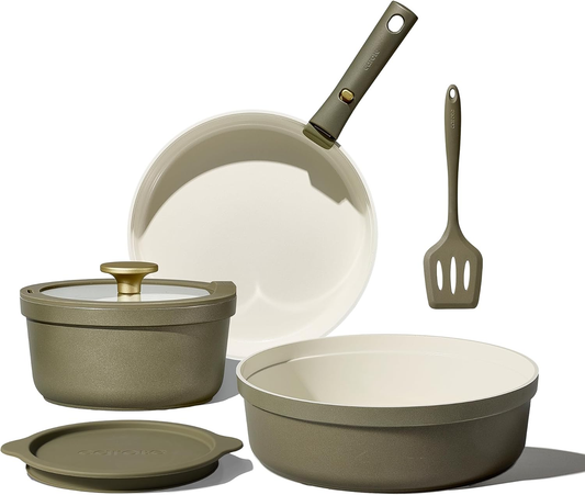 CAROTE 9PCS Ceramic Cookware Set,Pots and Pans set Non Stick,Induction Cookware Set with Removable Handle,RV Kitchen Cooking Set,Non-toxic Kitchen Cooking Set, PFAS and PFOA Free,Green
