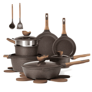 Carote 18-Piece Nonstick Pots and Pans Set, Granite Cookware with Lids, Steamer & Kitchen Utensils